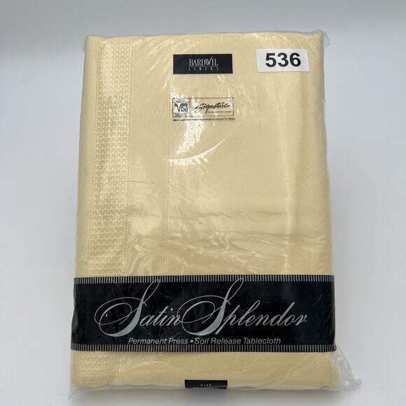 NOS Bardwil Linens Satin Splendor Soil Release Tablecloth 60x140” Oblong Butter - Picture 3 of 10